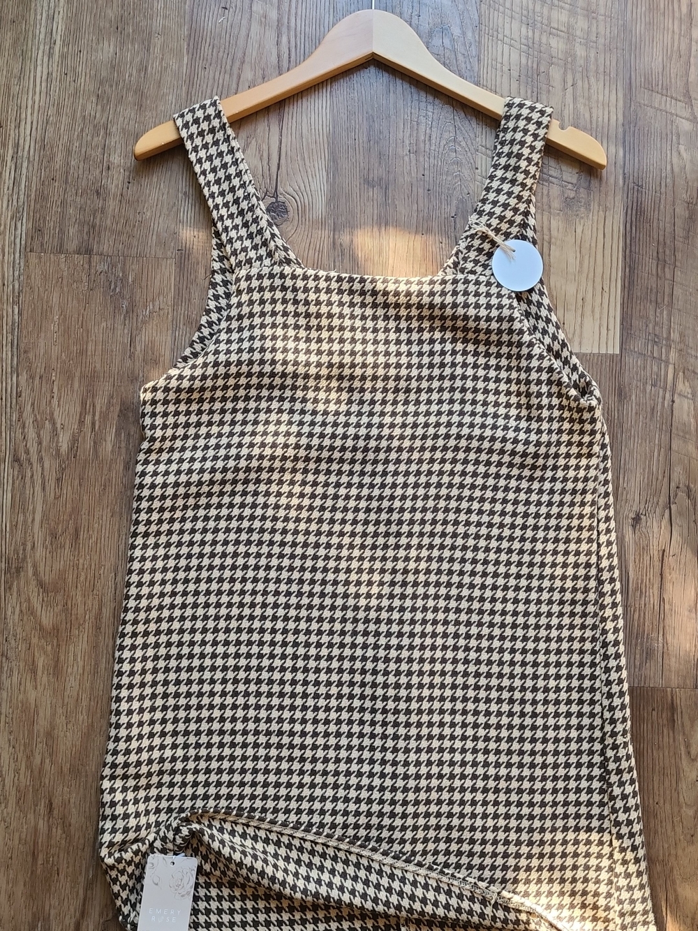 NWT Emery Rose Brown Houndstooth Sleeveless Pinafore Dress S